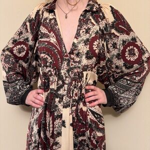 Free People Paisley Boho Balloon Sleeve Mini Dress Size XS